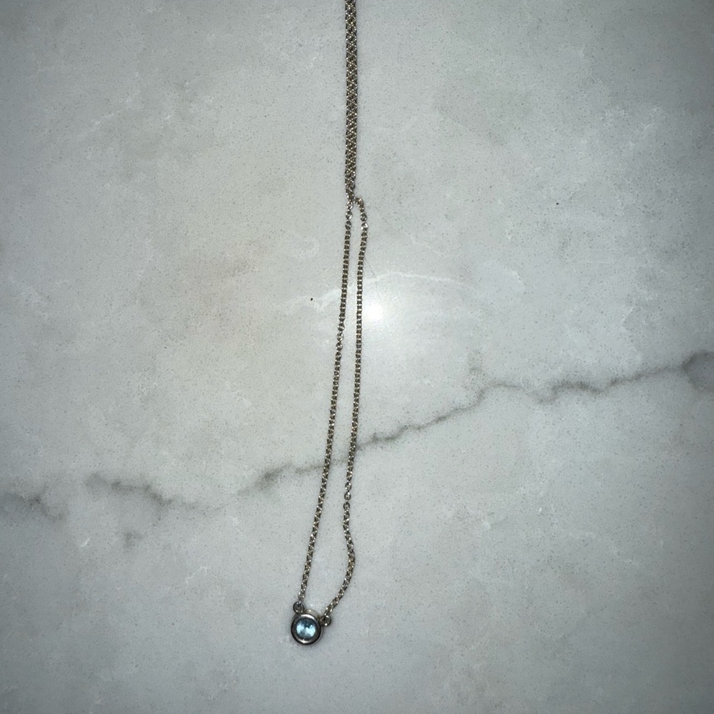 Tiffany and Co silver and aquamarine color by the yard necklace